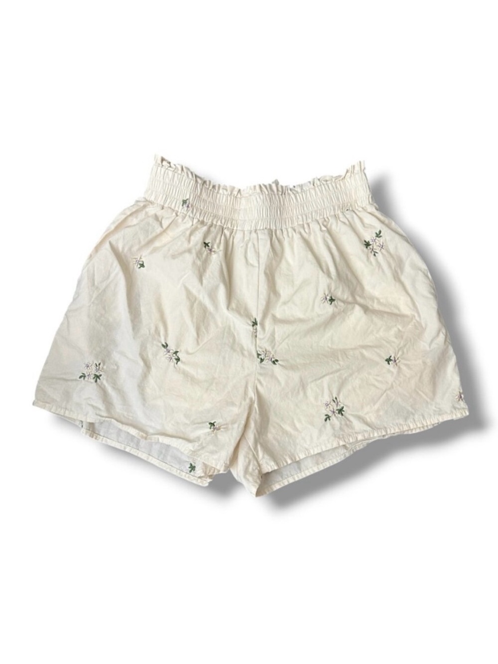 In February Pastel Yellow Floral Embroidered High Waist Shorts Womens Size Small